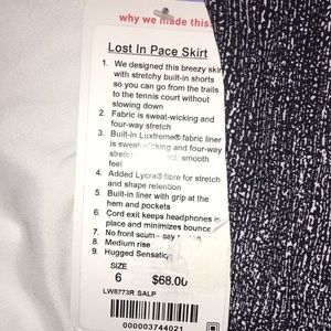 NWT LULULEMON LOST IN PACE SKIRT!